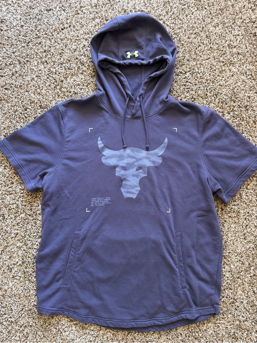 Under Armour Project Rock Terry Short Sleeve Purple Hoodie Men sz XL